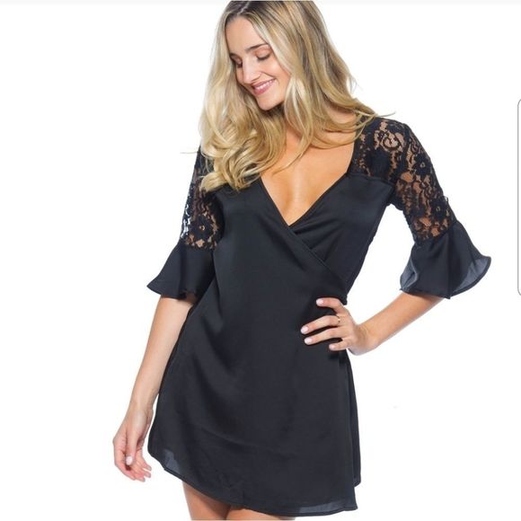 Black Satin Look Mini Dress - Picture 4 of 8